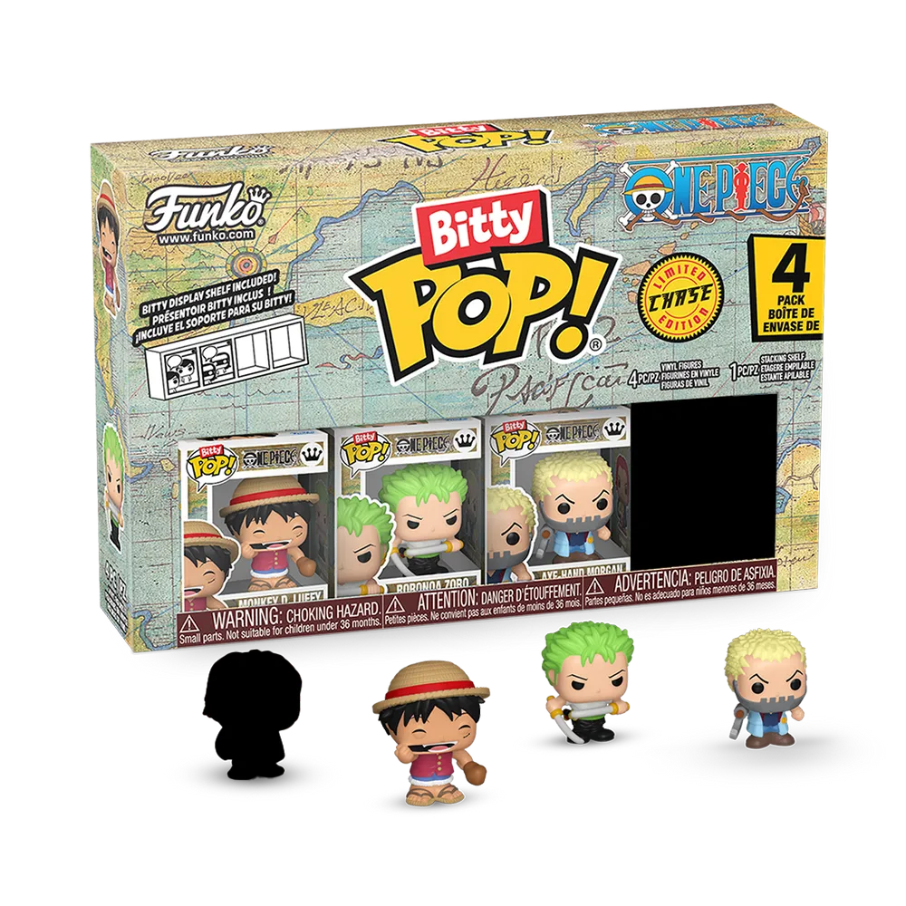 Pack 4 Funko Bitty Pop! One Piece Monkey D. Luffy / Roronoa Zoro / Axe-Hand Morgan / Chase