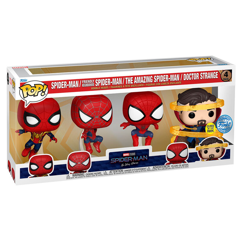 Funko Pop! 4 Pack Marvel Spider-Man: No Way Home Spider-Man / Friendly Neighborhood Spider-Man / The Amazing Spider-Man / Doctor Strange (Special Edition) (GITD)